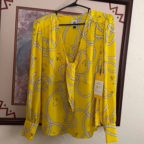 NWT -Cabi Reef Knot Blouse-yellow & white -Small - Picture 2 of 6